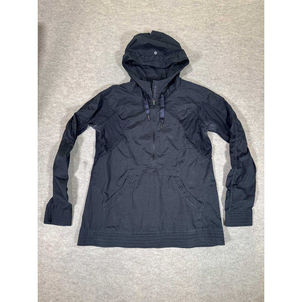 Lululemon Jacket Womens Large Black Hooded Half Zip Windbreaker Running Athletic